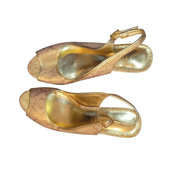 Rampage Snake Skin Print Metalluc Sling Backs 8.5 Gold - Picture 1 of 5